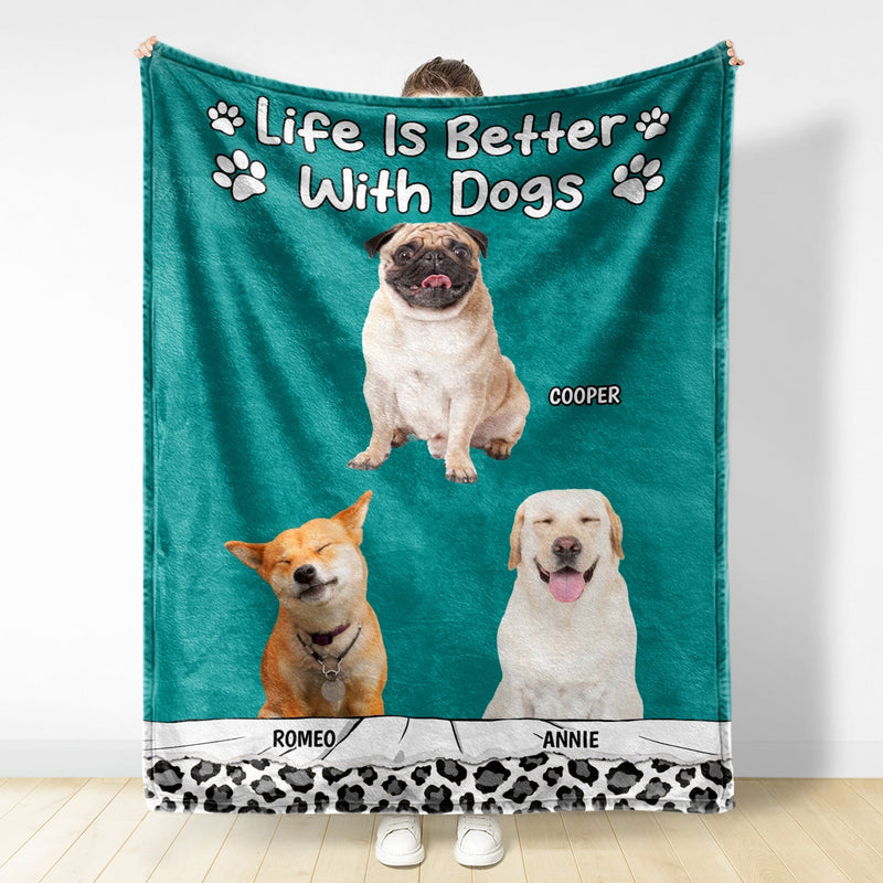 Custom Photo Life Is Better With Pets - Personalized Fleece Blanket
