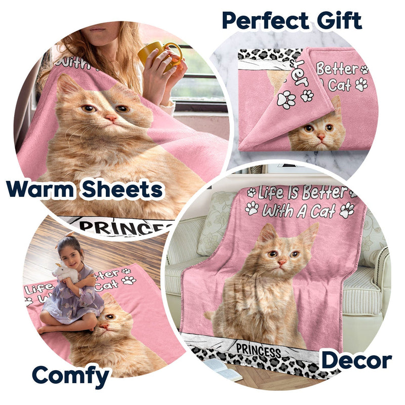 Custom Photo Life Is Better With Pets - Personalized Fleece Blanket