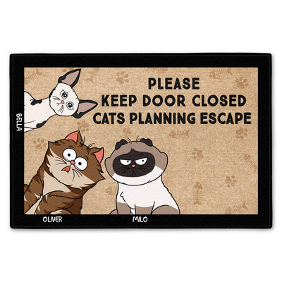 Cartoon Cats Secretly Planning An Escape - Gift For Cat Lovers - Personalized Doormat