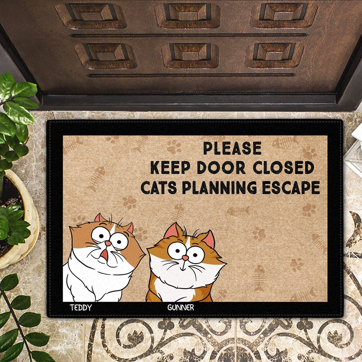 Funny Cartoon Pets Planning Escape - Gift For Pet Lovers - Personalized Doormat