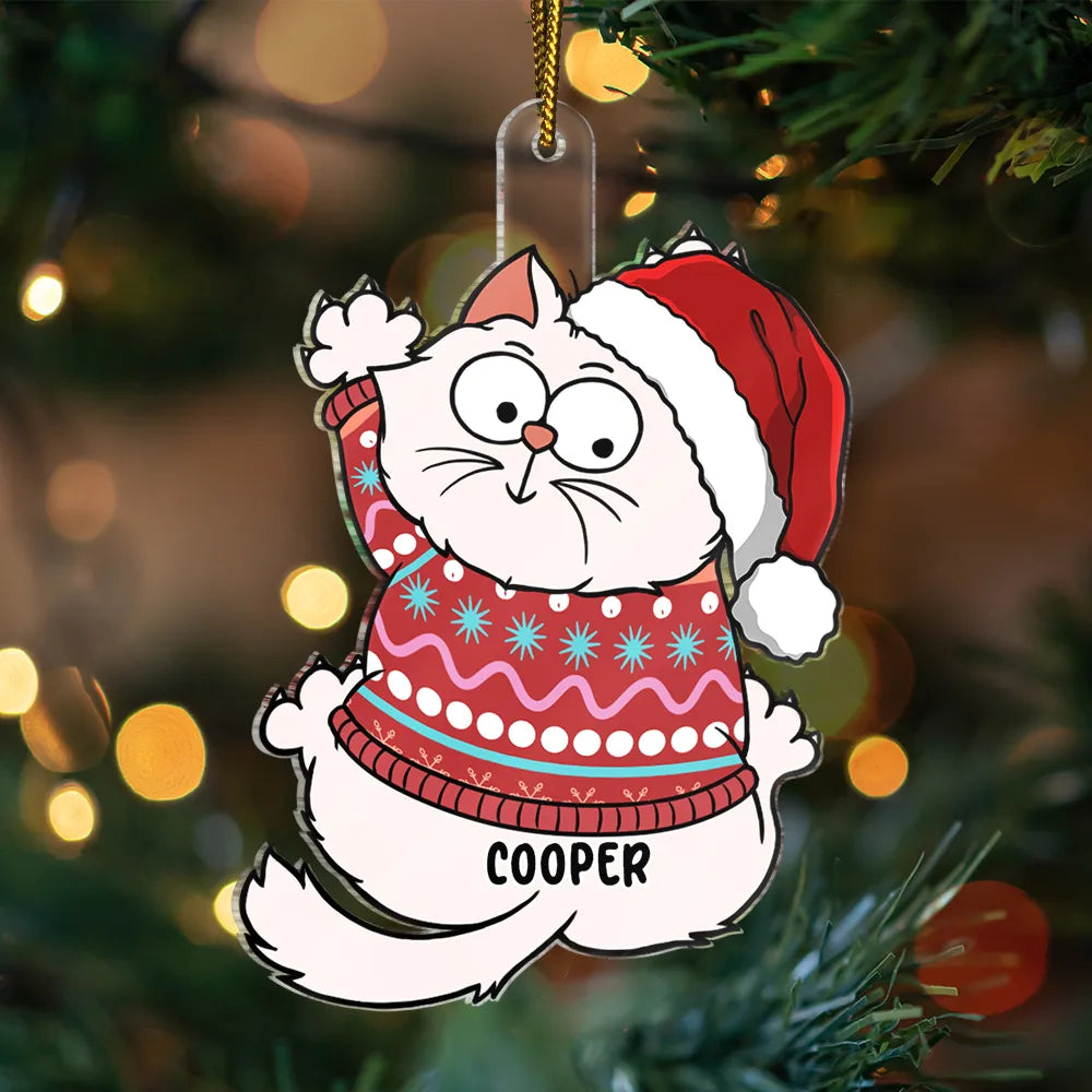 Funny Scratching Cat Christmas - Personalized Cutout Acrylic Ornament
