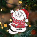 Funny Scratching Cat Christmas - Personalized Cutout Acrylic Ornament