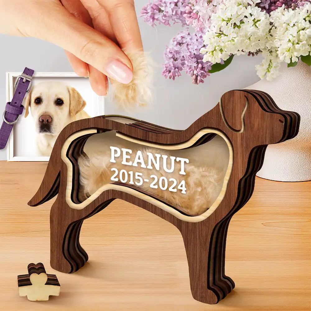 Labrador Retriever Dog Memorial Shadowbox Fur Keepsake - Personalized Pet Shaped Wooden Keepsake