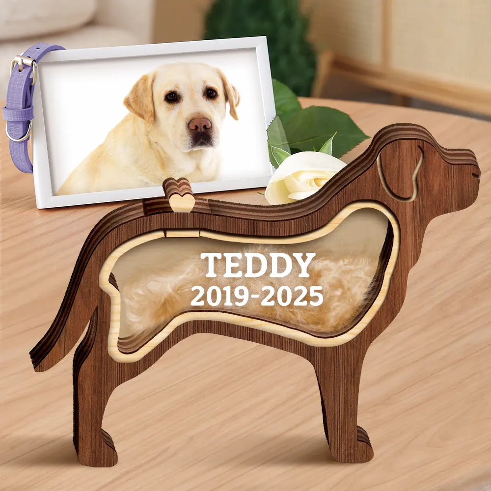 Dog Lovers,Dog Mom,Dog Dad,Pet Lovers,Pet Mom,Pet Dad,Memorial,Sad-Labrador Retriever Dog Memorial Shadowbox Fur Keepsake - Personalized Pet Shaped Wooden Keepsake