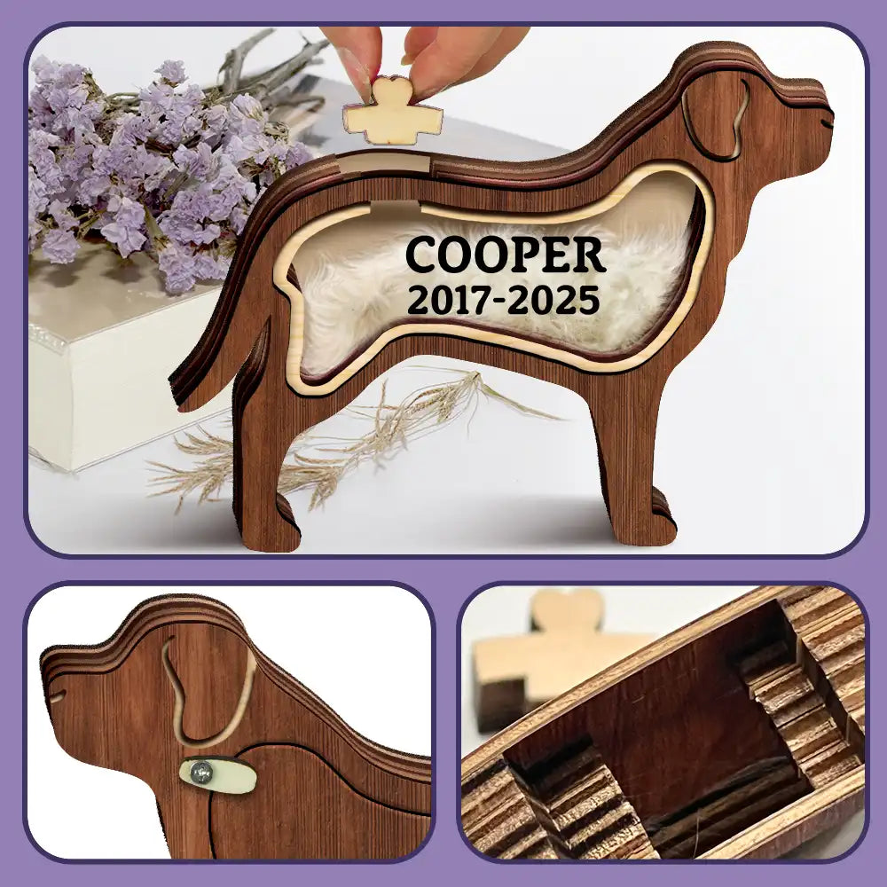 Dog Lovers,Dog Mom,Dog Dad,Pet Lovers,Pet Mom,Pet Dad,Memorial,Sad-Labrador Retriever Dog Memorial Shadowbox Fur Keepsake - Personalized Pet Shaped Wooden Keepsake