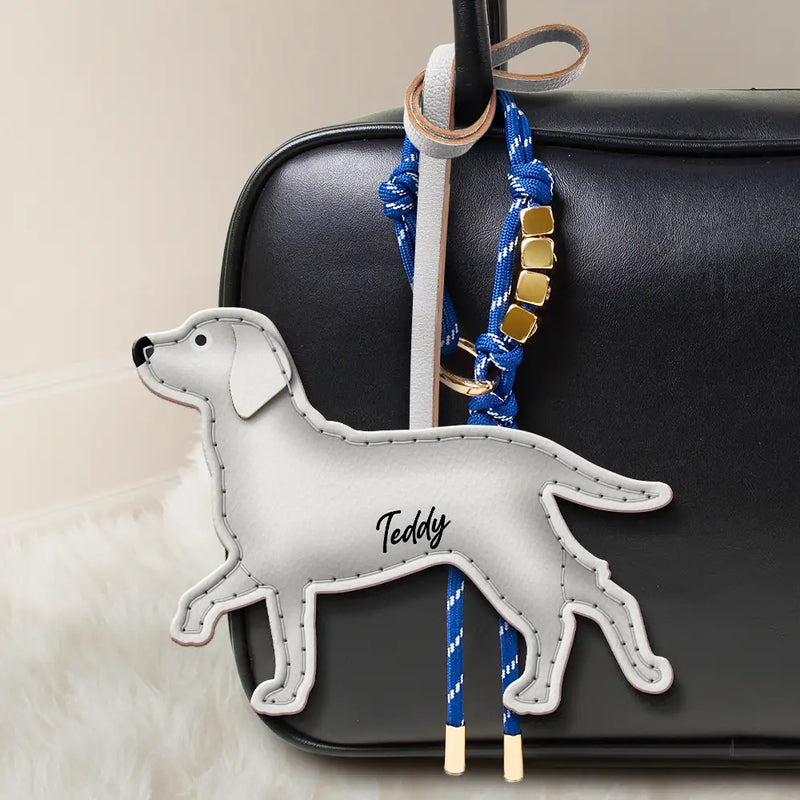 Dog Lovers,Pet Lovers,Dog Mom,Happy-Labrador Retriever Shaped, Dog Lovers Charm - Personalized Dog Leather Bag Charm, Keychain