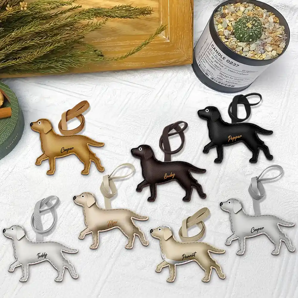 Dog Lovers,Pet Lovers,Dog Mom,Happy-Labrador Retriever Shaped, Dog Lovers Charm - Personalized Dog Leather Bag Charm, Keychain