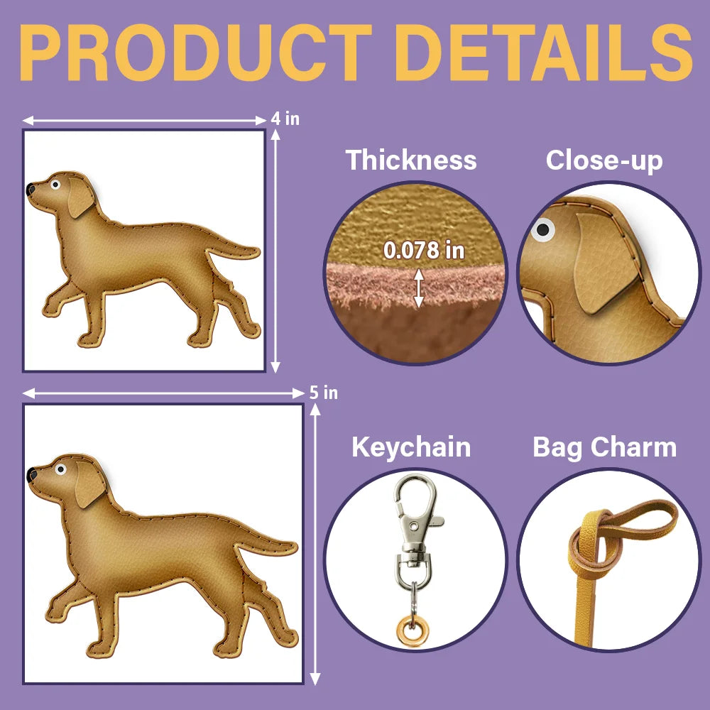 Dog Lovers,Pet Lovers,Dog Mom,Happy-Labrador Retriever Shaped, Dog Lovers Charm - Personalized Dog Leather Bag Charm, Keychain