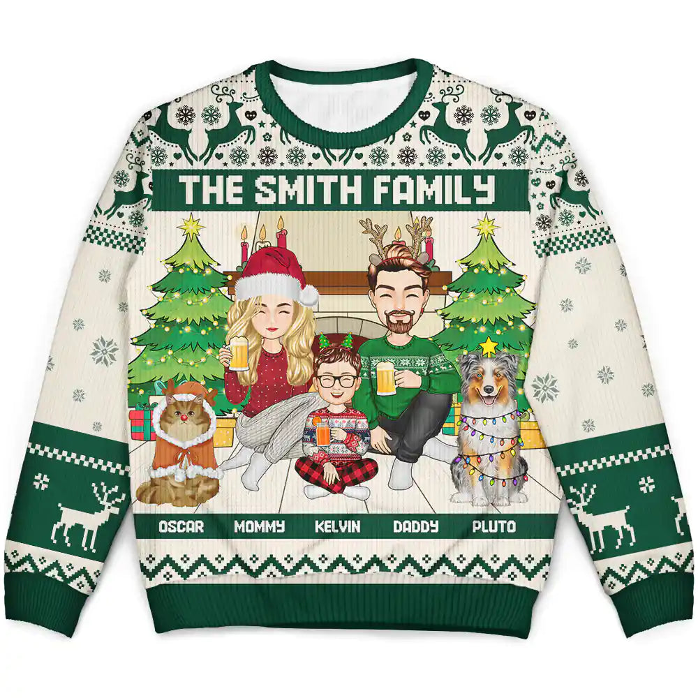 Merry Christmas Family And Pets - Personalized Unisex Ugly Sweater