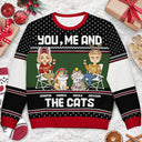 Couple You, Me And The Cat - Personalized Unisex Ugly Sweater