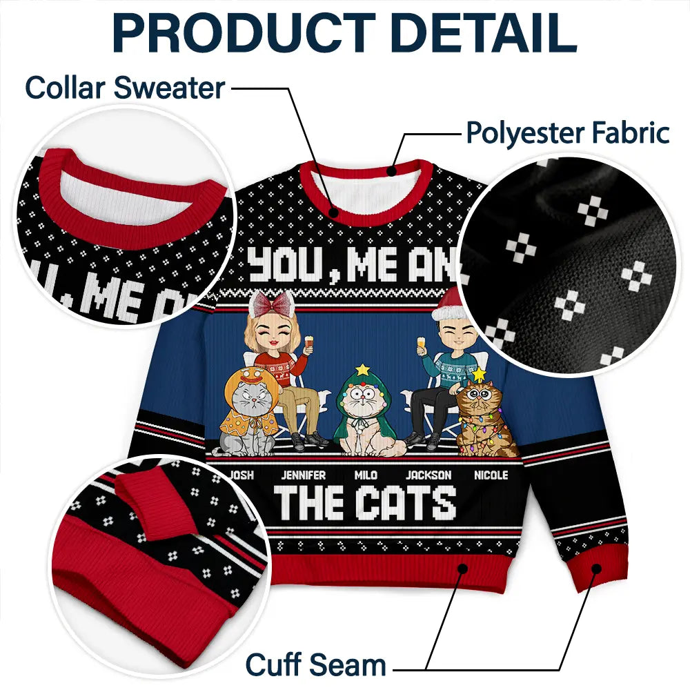 Couple You, Me And The Cat - Personalized Unisex Ugly Sweater