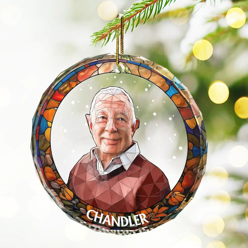 Custom Photo Portrait Pet Family Christmas - Personalized Circle Glass Ornament