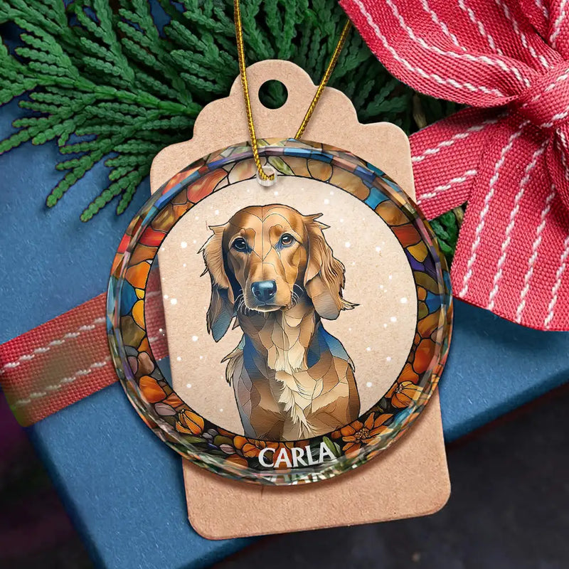 Custom Photo Portrait Pet Family Christmas - Personalized Circle Glass Ornament