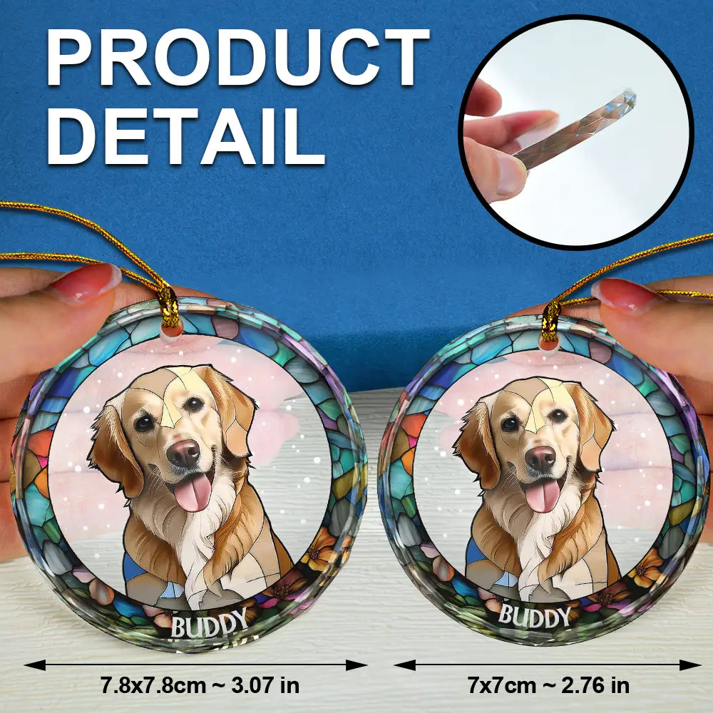Custom Photo Portrait Pet Family Christmas - Personalized Circle Glass Ornament
