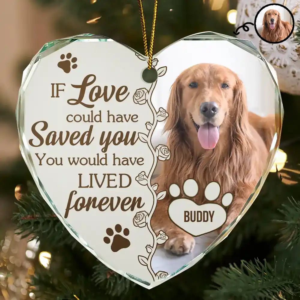 Custom Photo You Would Have Lived Forever Pet Memorial - Personalized Heart Shaped Glass Ornament