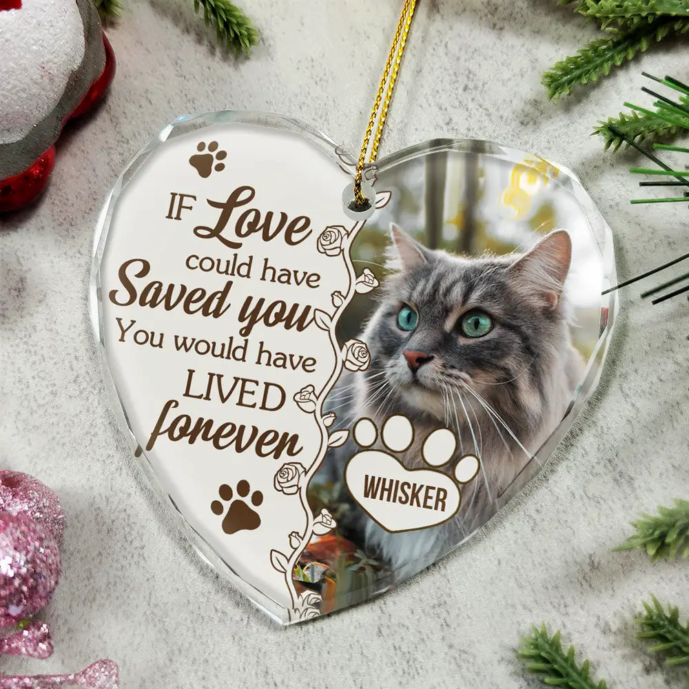 Custom Photo You Would Have Lived Forever Pet Memorial - Personalized Heart Shaped Glass Ornament