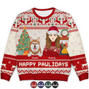 Pet Lovers, Cat Lovers, Dog Lovers - Happy Pawlidays Dog And Cat Lover Flat Art - Personalized Unisex Ugly Sweater