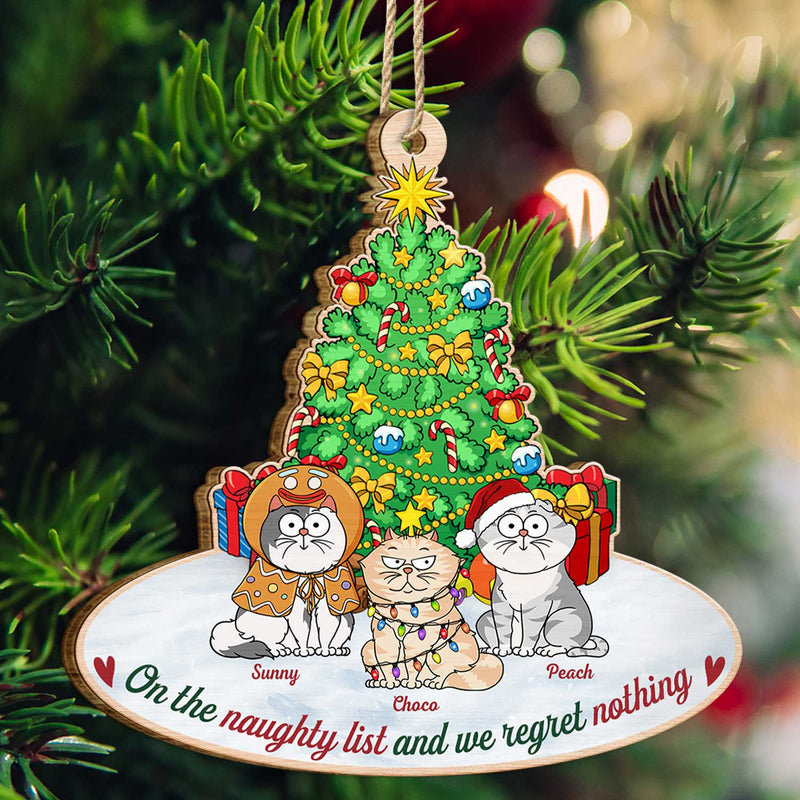 On The Naughty List And We Regret Nothing Funny - Christmas Gift For Cat Lovers - Personalized Custom Shaped Wooden Ornament
