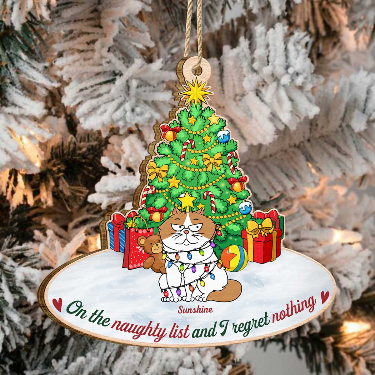 On The Naughty List And We Regret Nothing Funny - Christmas Gift For Cat Lovers - Personalized Custom Shaped Wooden Ornament