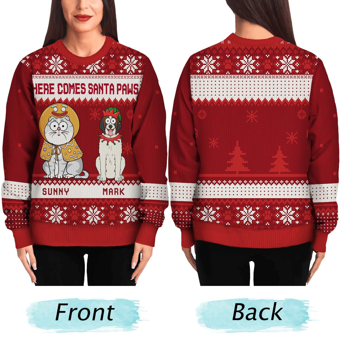 Happy Pawlidays Funny Cartoon Pets - Personalized Unisex Ugly Sweater