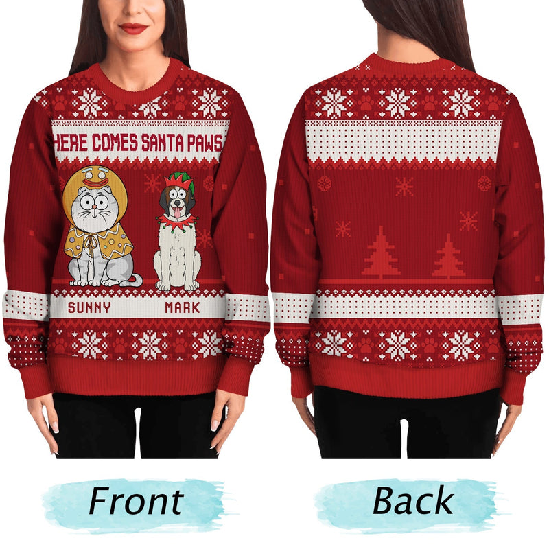 Happy Pawlidays Funny Cartoon Pets - Personalized Unisex Ugly Sweater