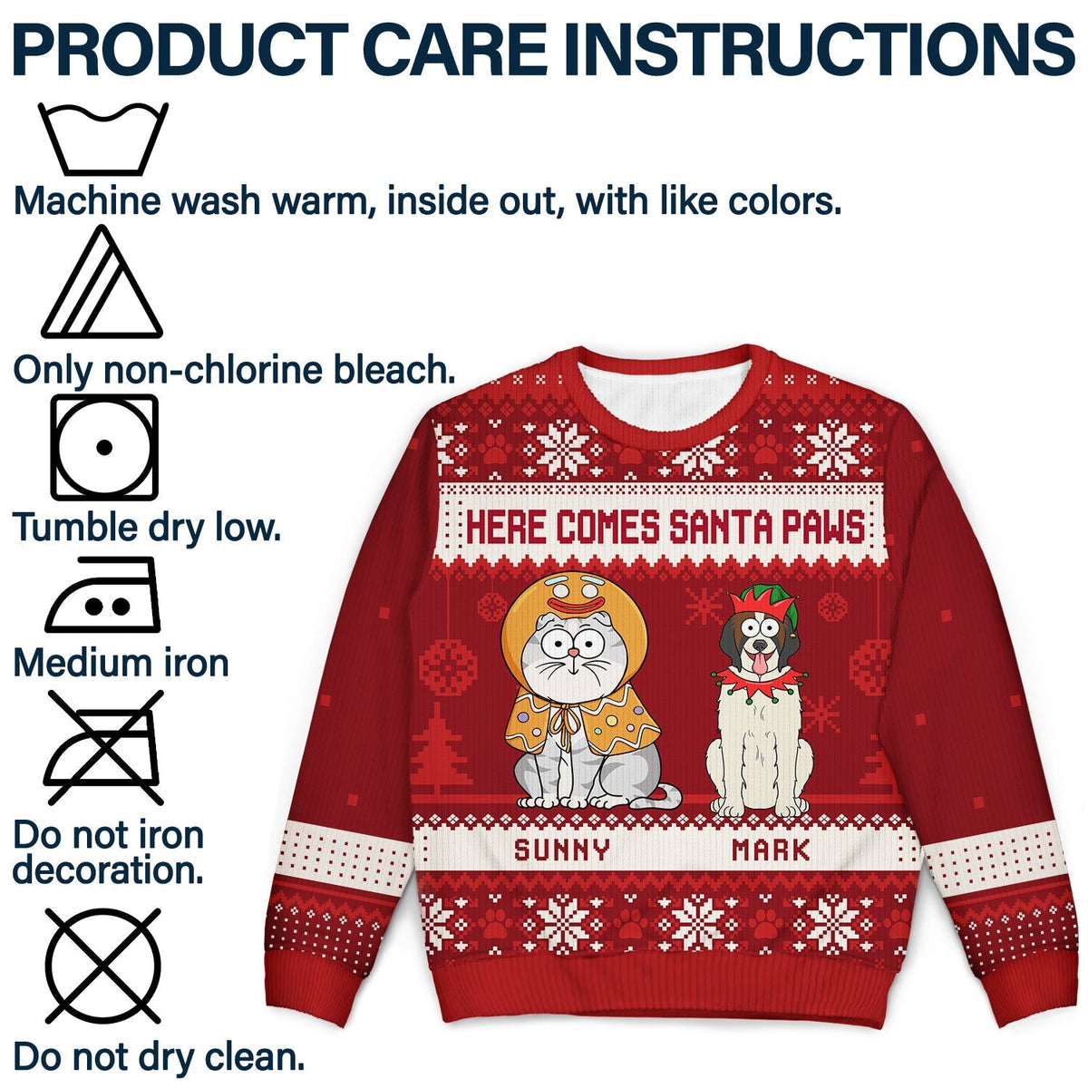 Happy Pawlidays Funny Cartoon Pets - Personalized Unisex Ugly Sweater