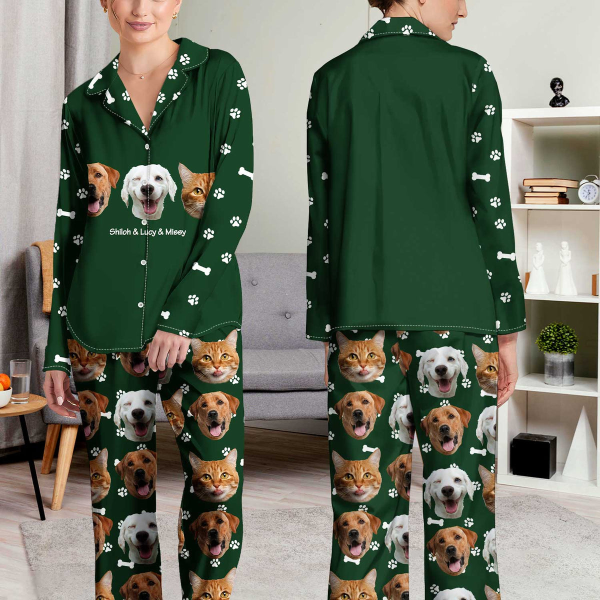 Custom Photo Pet Faces - Gift For Pet Lovers - Personalized Long Pajamas Set