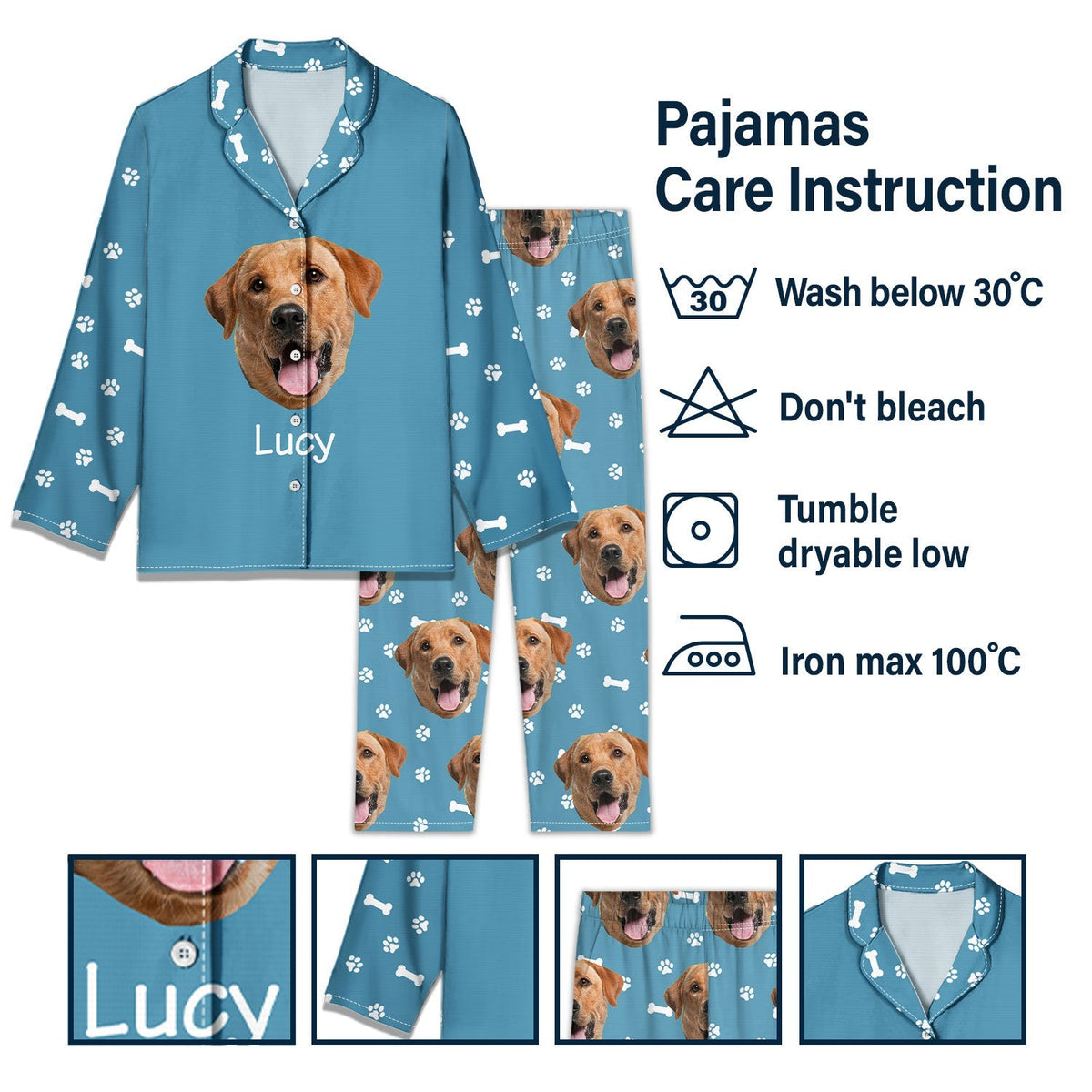 Custom Photo Pet Faces - Gift For Pet Lovers - Personalized Long Pajamas Set