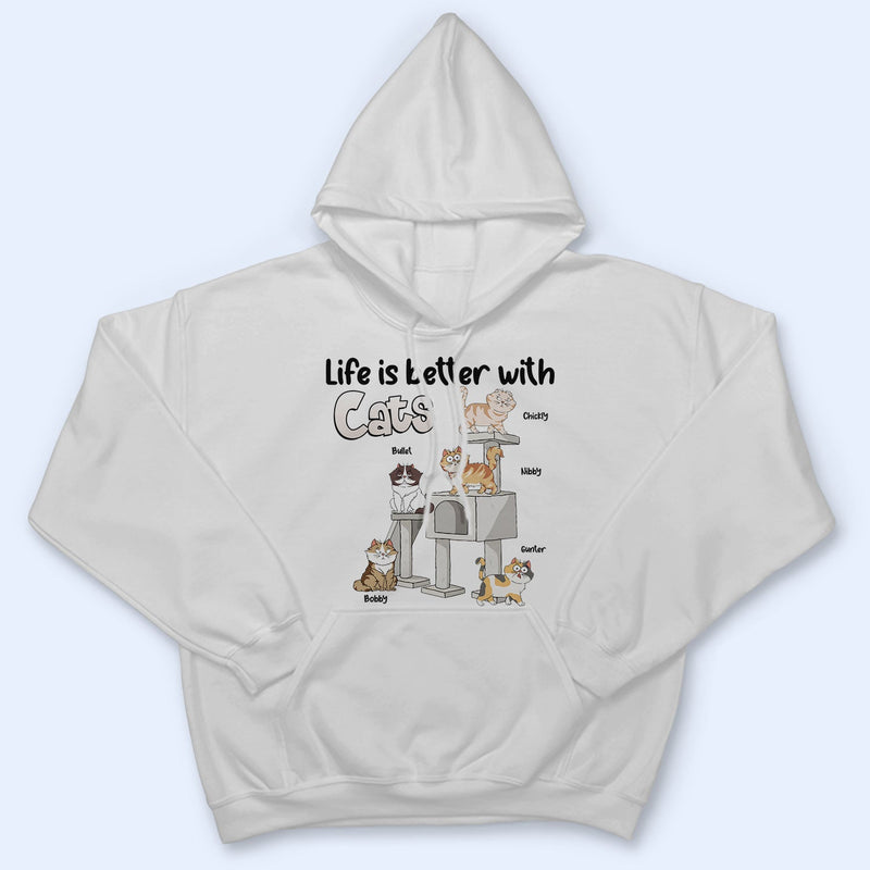 Life Is Better With Cats Funny Cartoon Style Cat Lovers - Personalized T Shirt