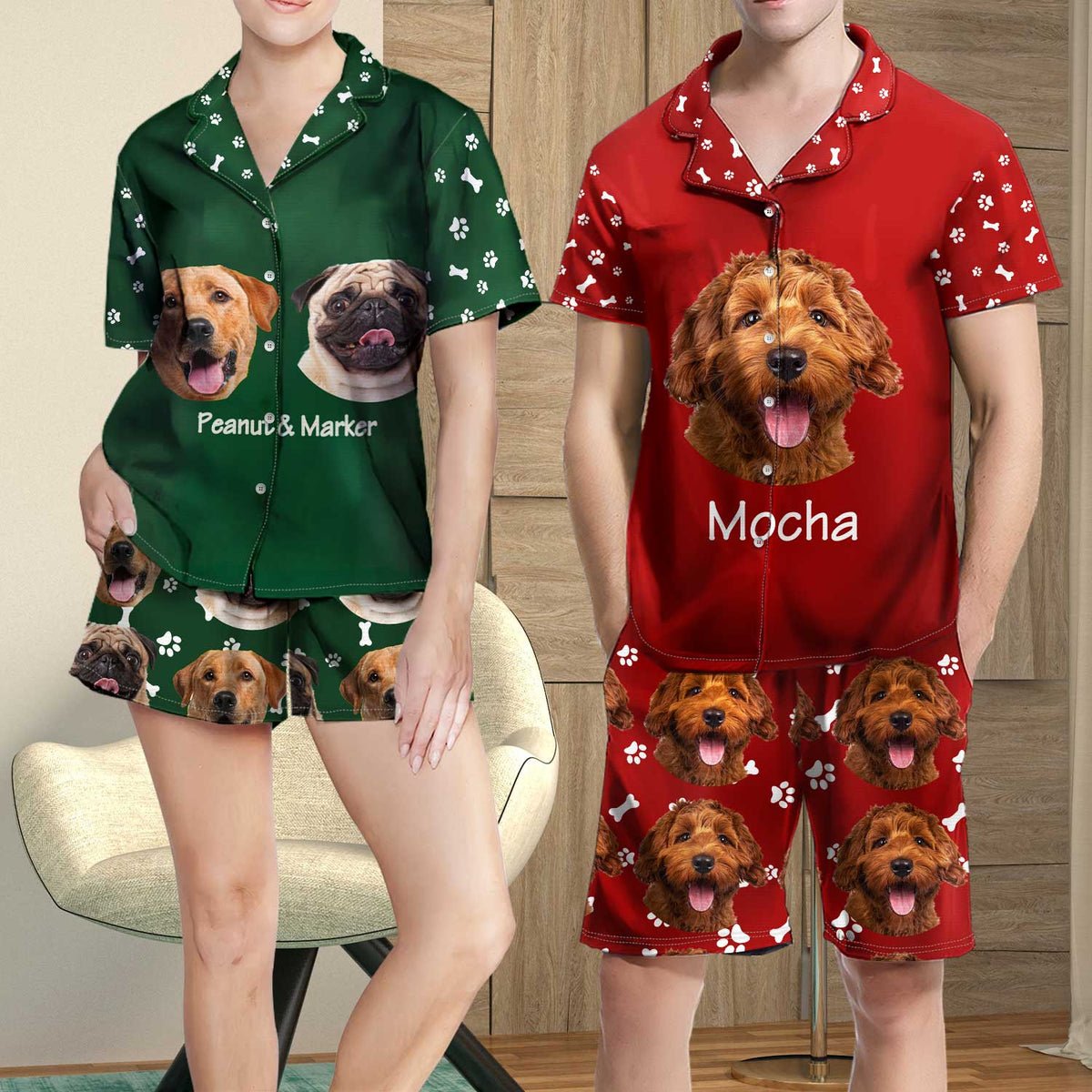 Custom Photo Pet Faces - Gift For Pet Lovers - Personalized Short Pajamas Set