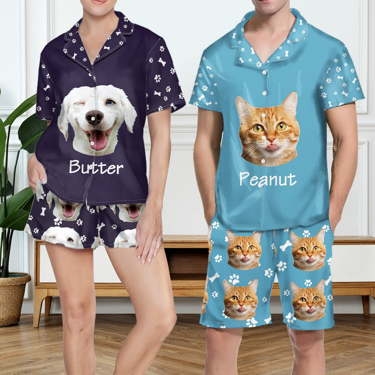 Custom Photo Pet Faces - Gift For Pet Lovers - Personalized Short Pajamas Set