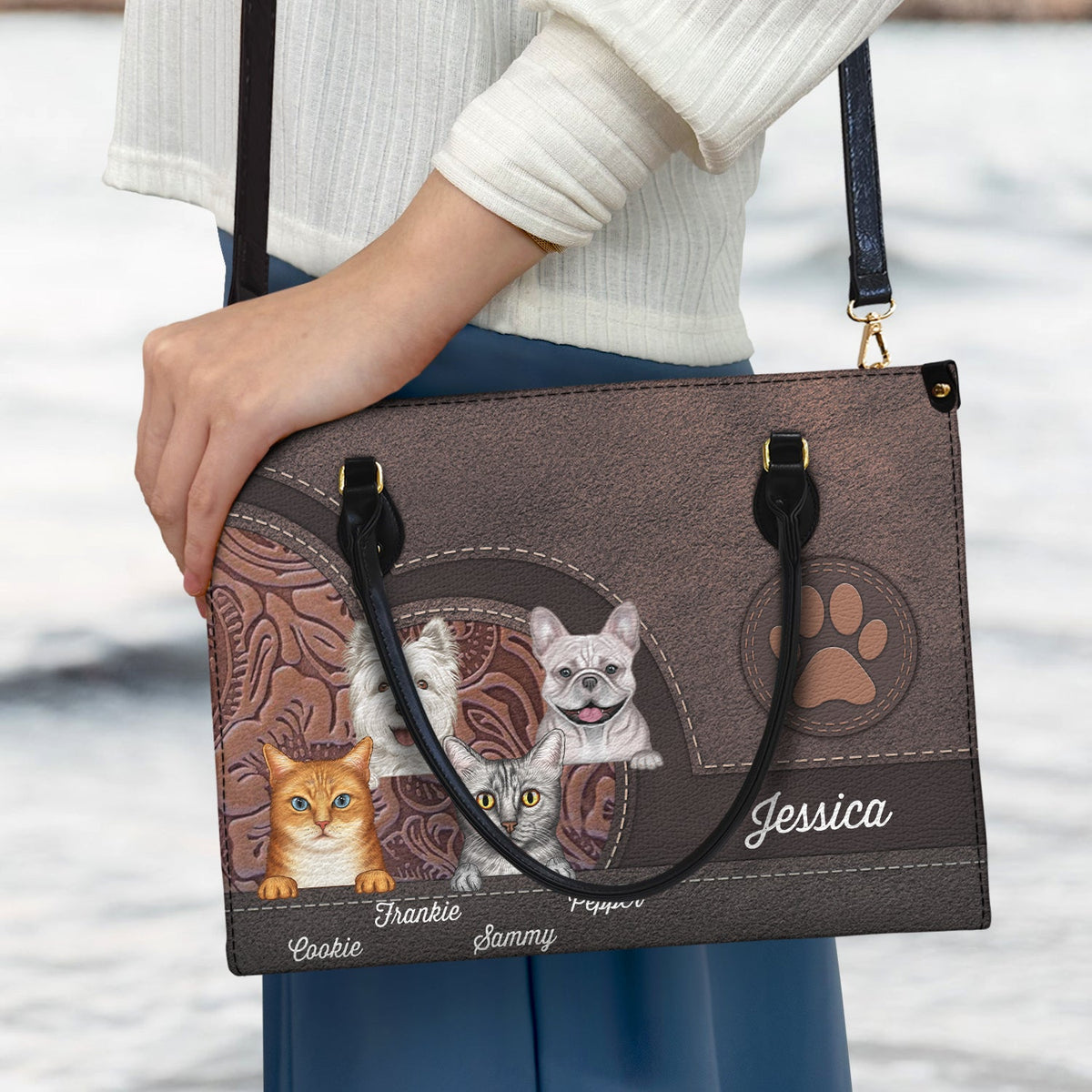 Aesthetic Pattern Of Cute Dogs And Cats - Birthday, Loving Gift For Pet Lovers, Dog Mom, Cat Mom - Personalized Leather Bag