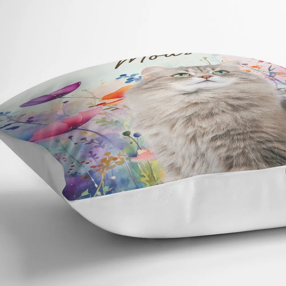 Custom Photo Dog Cat With Watercolor Wildflowers - Personalized Pillow