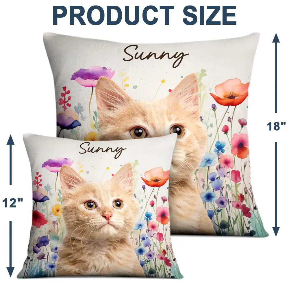 Custom Photo Dog Cat With Watercolor Wildflowers - Personalized Pillow
