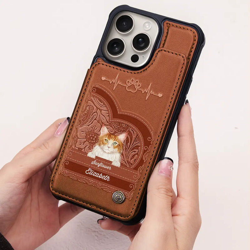 Dog Lovers, Dog Mom - Cute Dogs And Cats Aesthetic Pattern - Personalized Leather Flip Wallet Phone Case