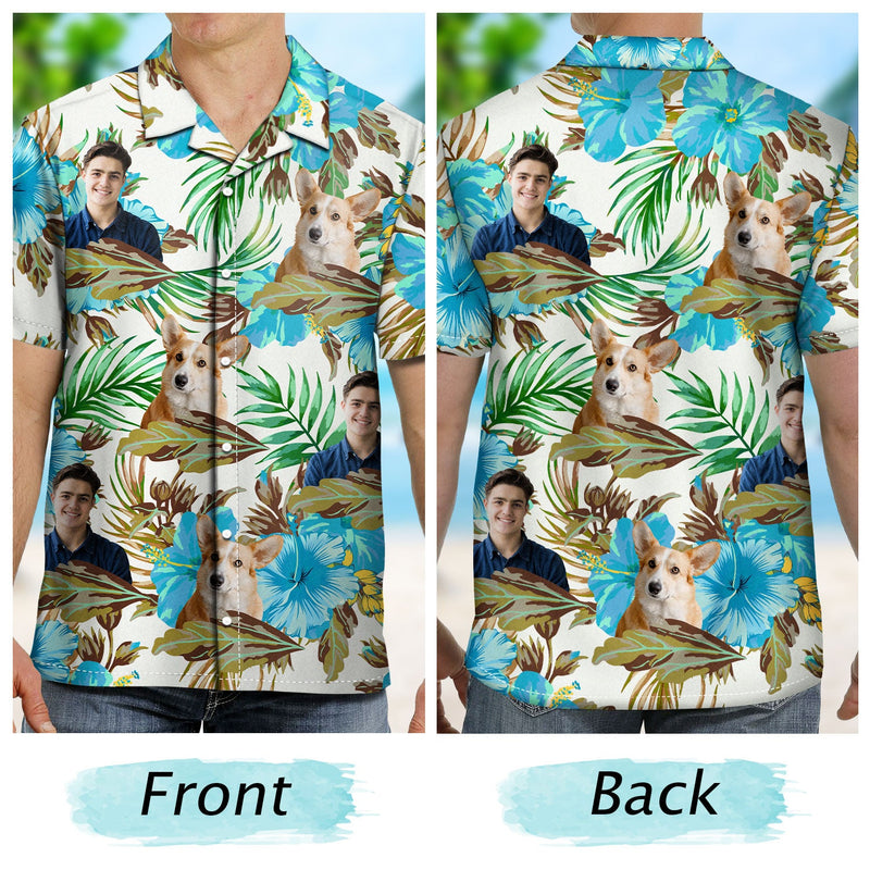 Custom Photo Funny Human And Pet Faces - Personalized Hawaiian Shirt
