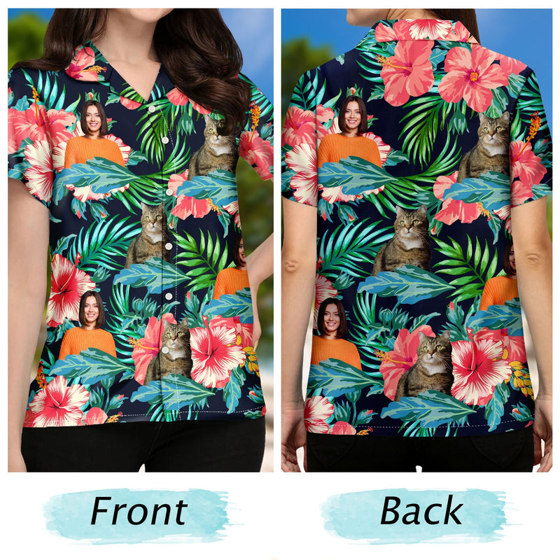 Custom Photo Funny Human And Pet Faces - Personalized Hawaiian Shirt