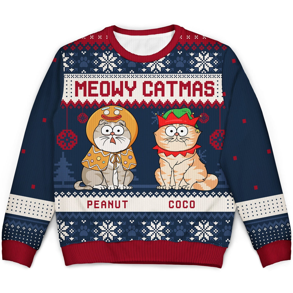 Meowy Catmas Funny Cartoon - Personalized Unisex Ugly Sweater