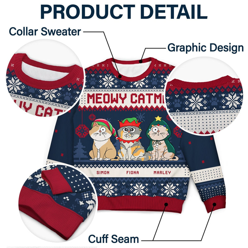 Meowy Catmas Funny Cartoon - Personalized Unisex Ugly Sweater