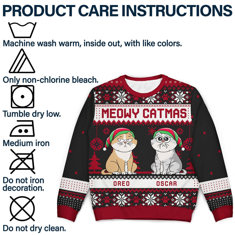 Meowy Catmas Funny Cartoon - Personalized Unisex Ugly Sweater