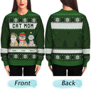 Funny Cat Mom Cat Dad Cartoon Cats - Christmas Gift For Cat Lovers - Personalized Unisex Ugly Sweater