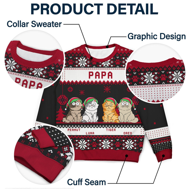 Funny Cat Mom Cat Dad Cartoon Cats - Christmas Gift For Cat Lovers - Personalized Unisex Ugly Sweater