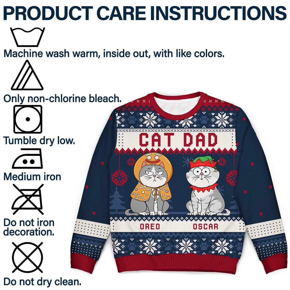 Funny Cat Mom Cat Dad Cartoon Cats - Christmas Gift For Cat Lovers - Personalized Unisex Ugly Sweater