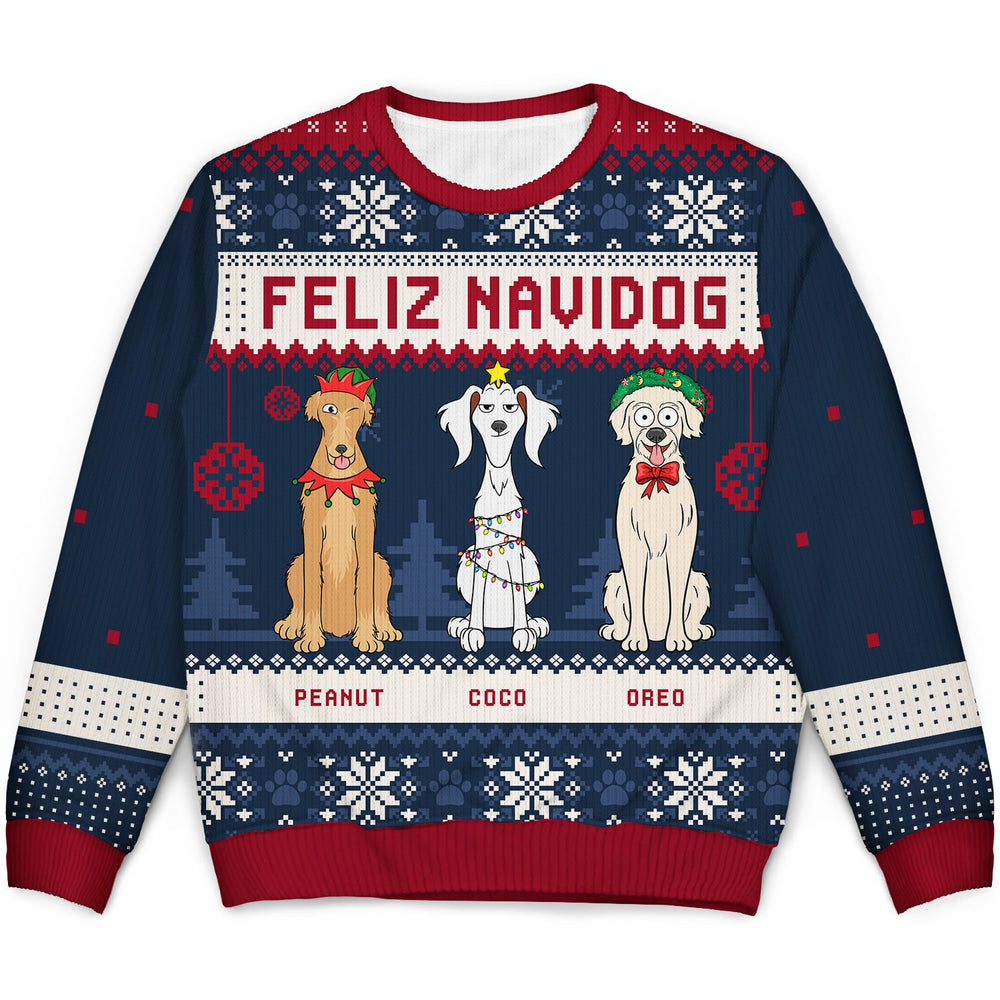 Feliz Navidog Merry Woofmas Cartoon Dogs - Christmas Gift For Dog Lovers - Personalized Unisex Ugly Sweater