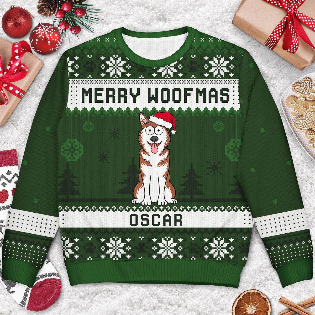 Feliz Navidog Merry Woofmas Cartoon Dogs - Christmas Gift For Dog Lovers - Personalized Unisex Ugly Sweater