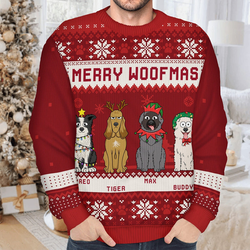 Feliz Navidog Merry Woofmas Cartoon Dogs - Christmas Gift For Dog Lovers - Personalized Unisex Ugly Sweater