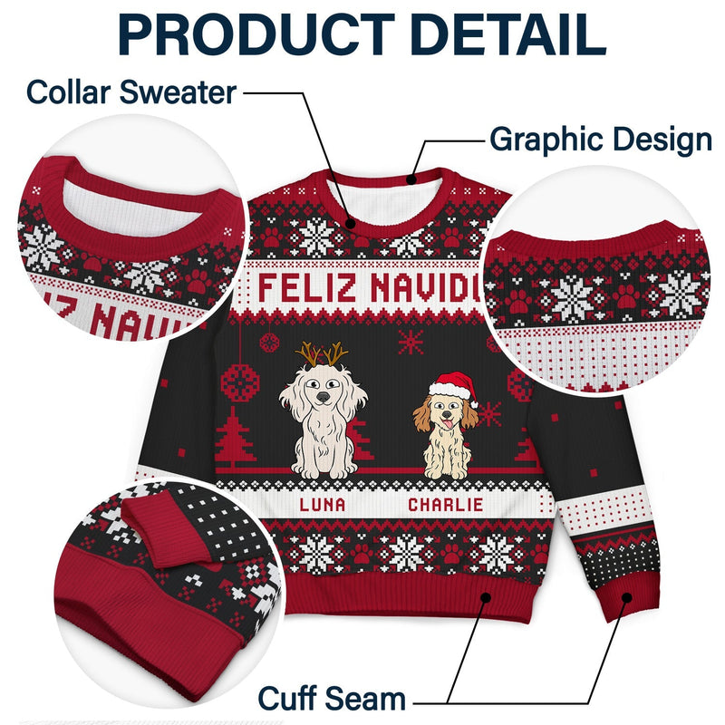 Feliz Navidog Merry Woofmas Cartoon Dogs - Christmas Gift For Dog Lovers - Personalized Unisex Ugly Sweater