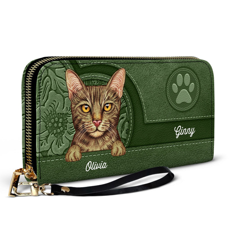 Aesthetic Pattern With Adorable Cats - Birthday, Loving Gift For Cat Mom, Cat Lovers - Personalized Leather Long Wallet