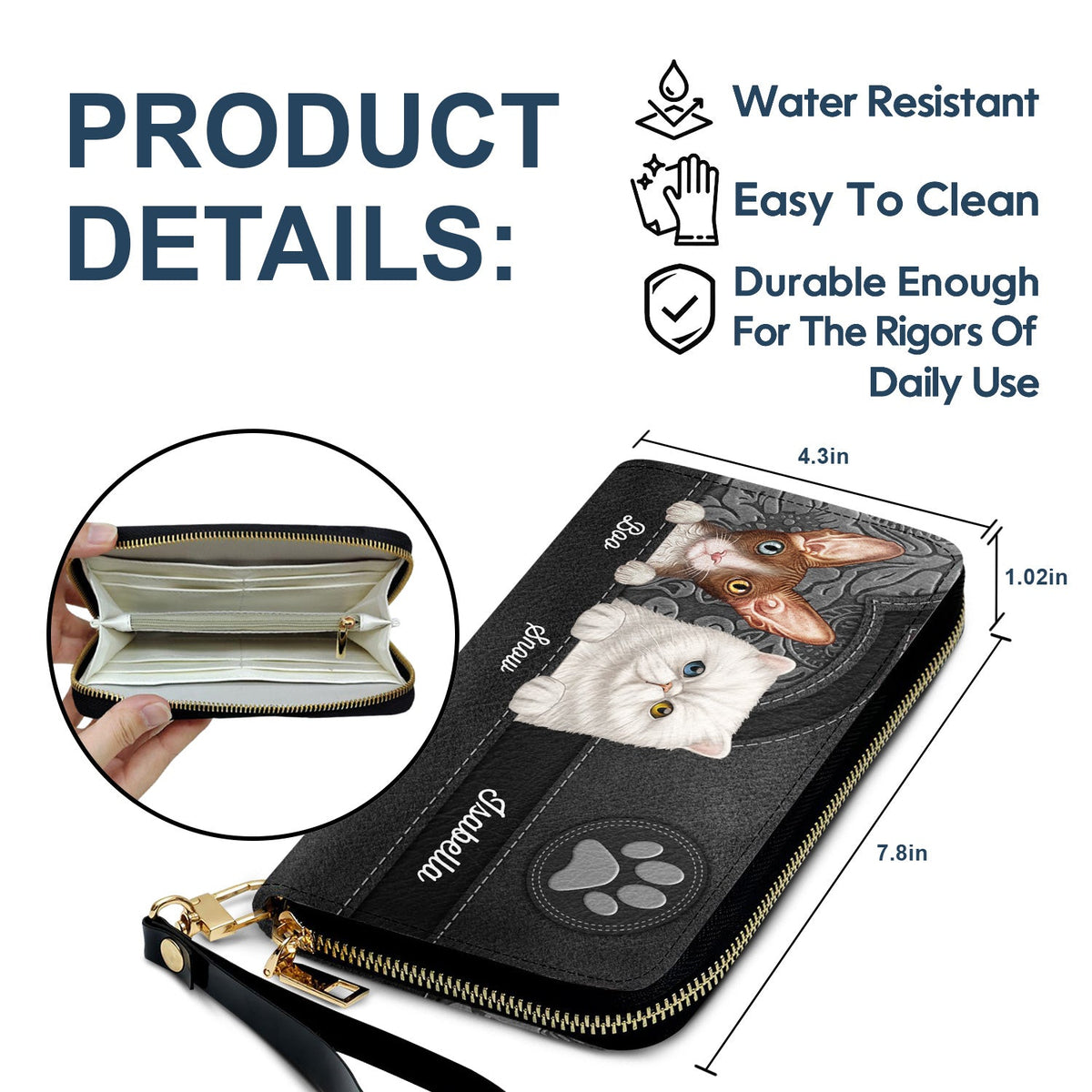 Aesthetic Pattern With Adorable Cats - Birthday, Loving Gift For Cat Mom, Cat Lovers - Personalized Leather Long Wallet