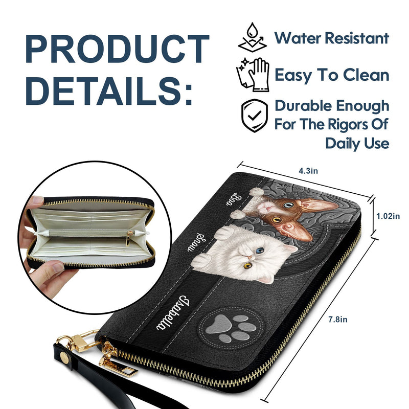 Aesthetic Pattern With Adorable Cats - Birthday, Loving Gift For Cat Mom, Cat Lovers - Personalized Leather Long Wallet